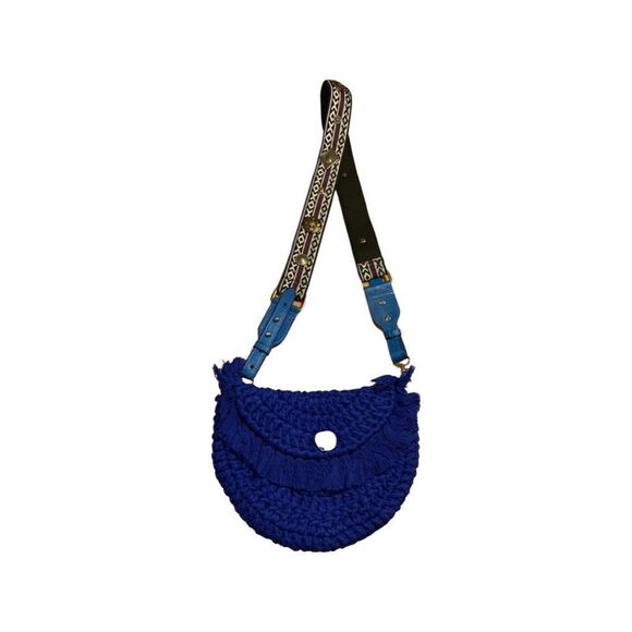 Free People Indigo Blue Macrame Moon Crossbody Bag - Picture 9 of 10